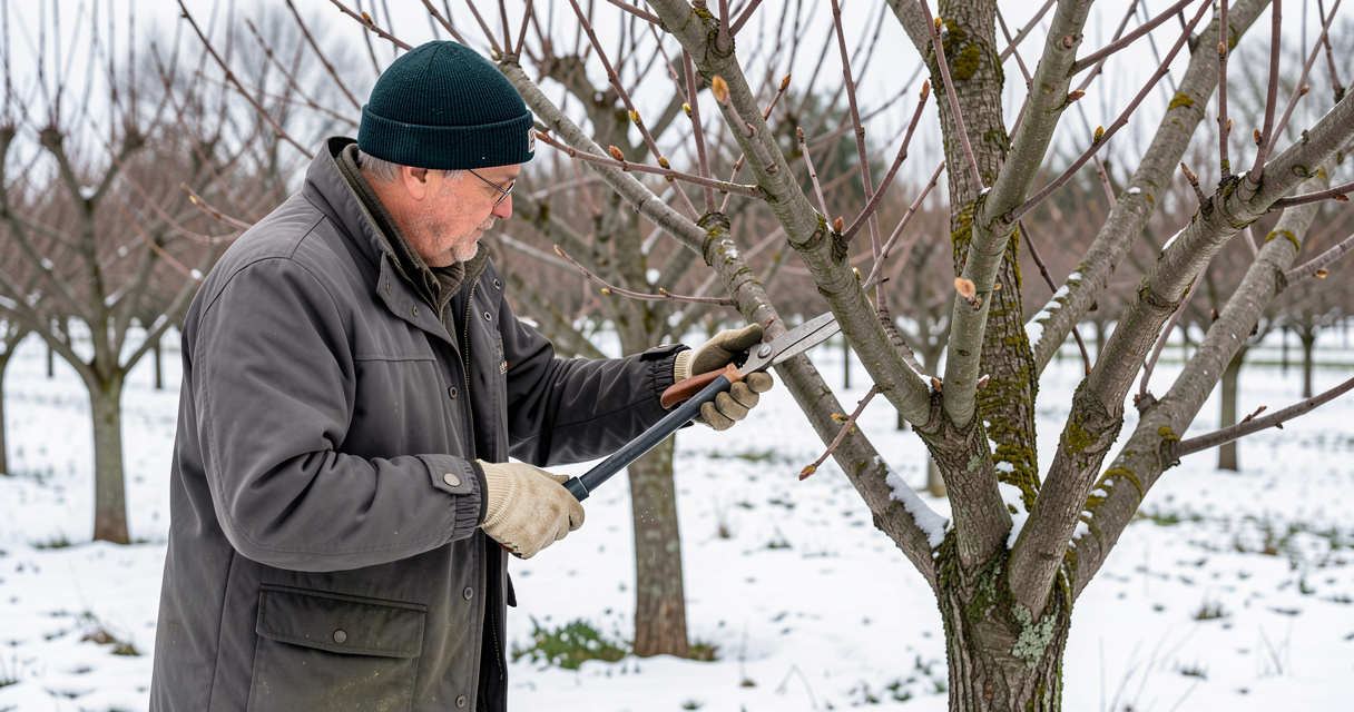 Taille d'un figuier en hiver par un jardinier expérimenté