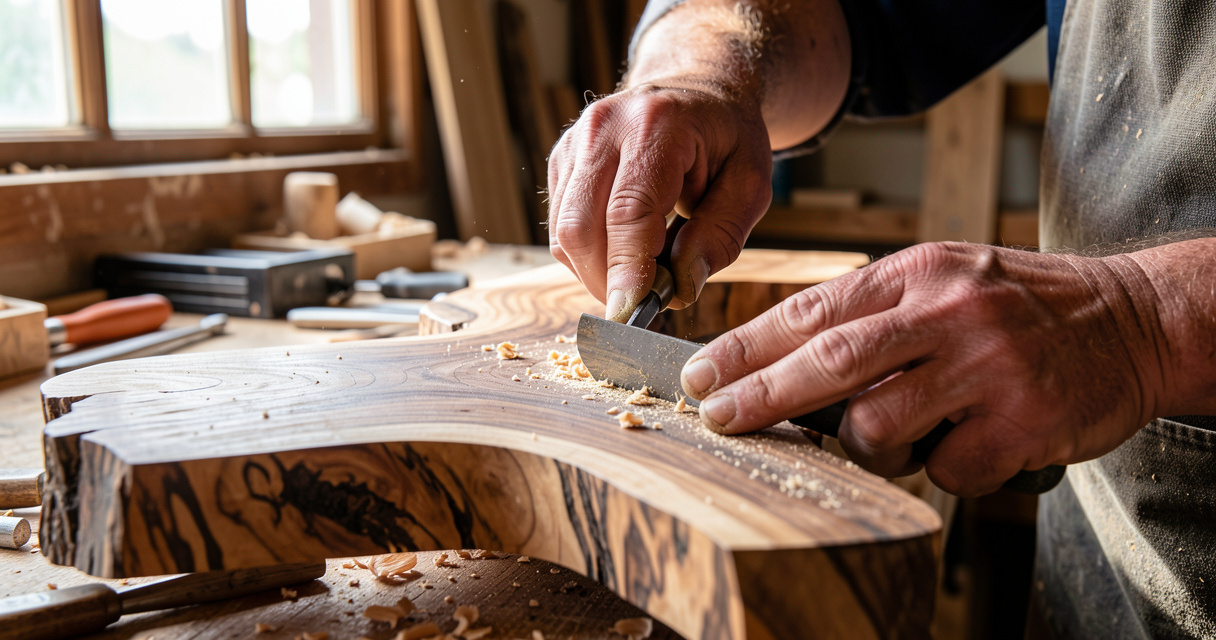 Artisan ébéniste travaillant un bois certifié pour un meuble design brésilien