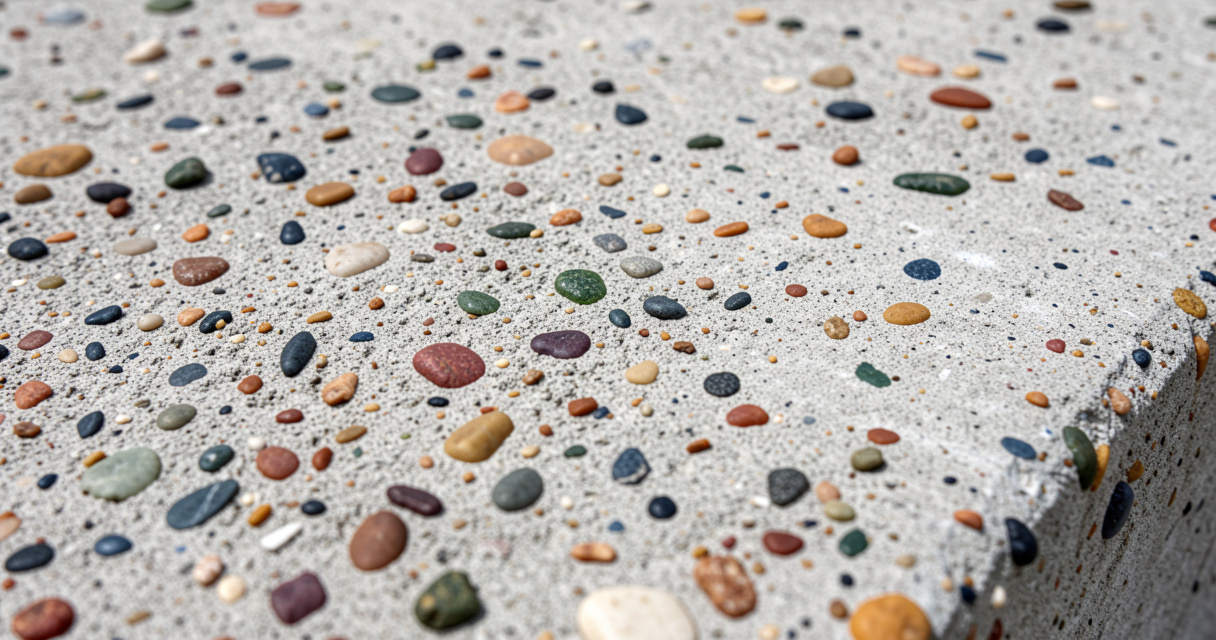 Gros plan sur la texture du béton désactivé montrant les granulats et la finition antidérapante