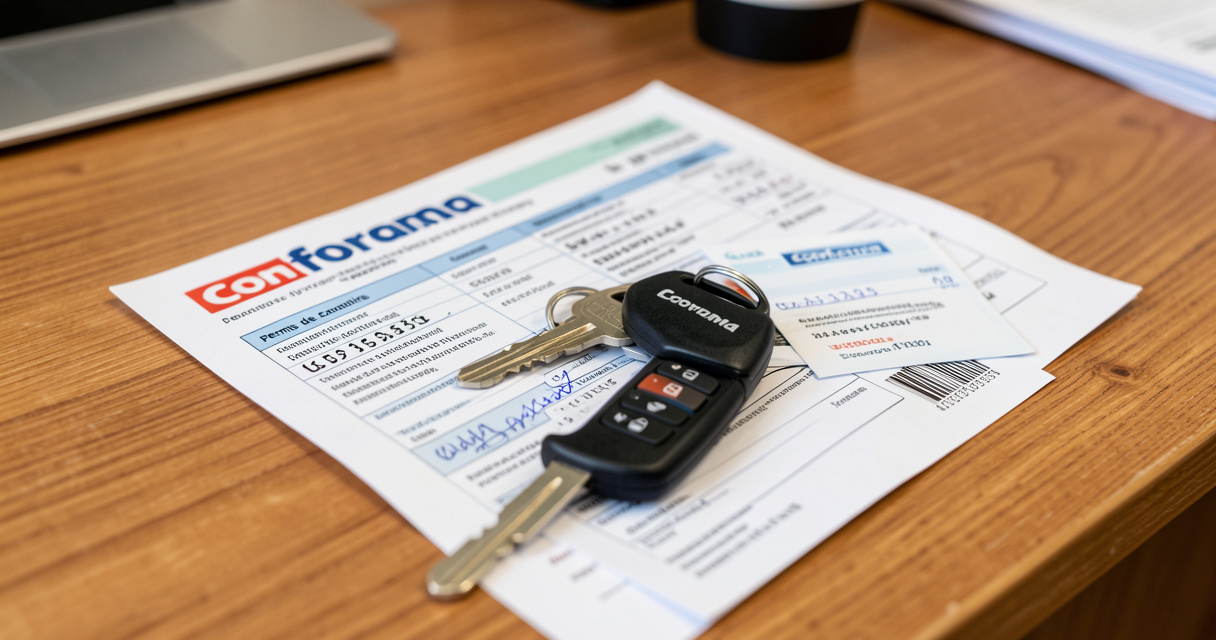 Documents de location camionnette Conforama : clés, permis de conduire et chèque de caution