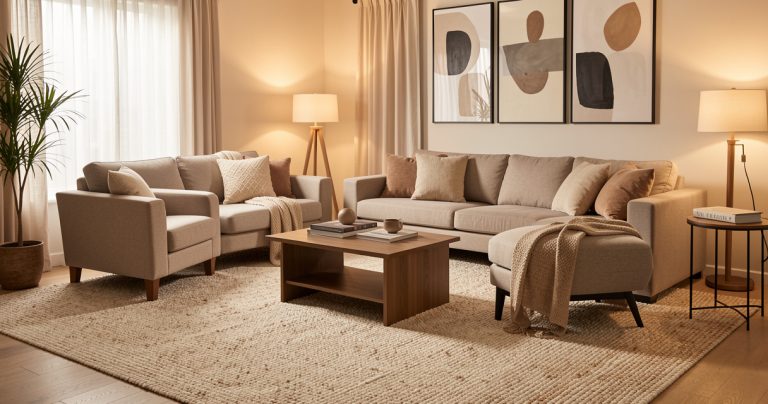 Tapis de salon moderne en fibres naturelles apportant du confort et du style au séjour