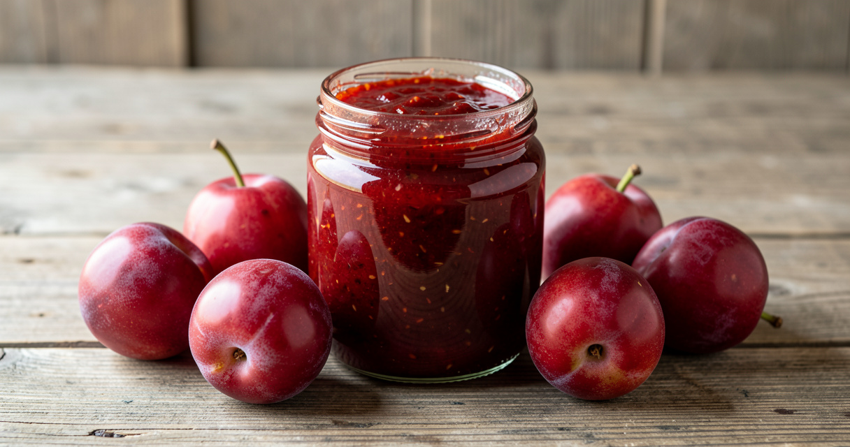 Confiture d'arbouses maison et fruits frais d'arbousier comestible en pot rustique.