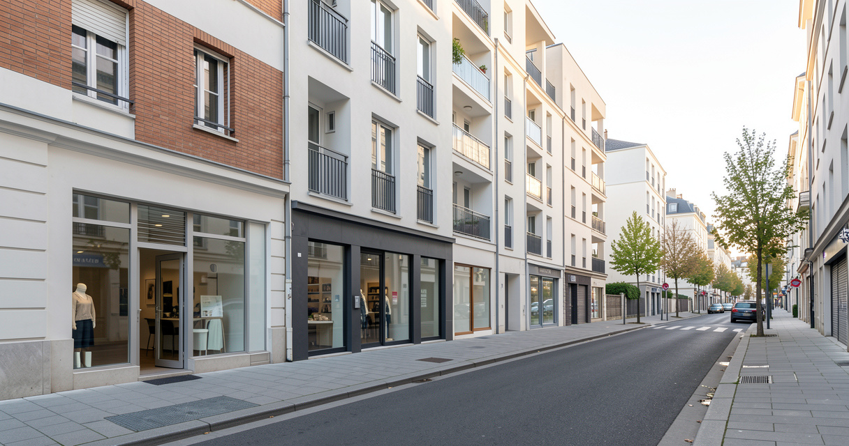Rue Gaultier à Courbevoie, immeubles résidentiels et commerces de proximité